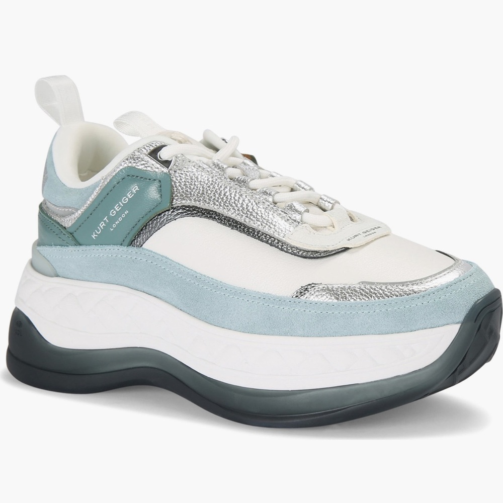 Kurt Geiger White and Light Blue Chunky Platform Sneaker